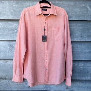 Mens Linea Rossa Button Up Linen Blend Shirt Size M Orange Check Gingham NEW NWT